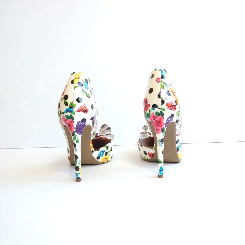 🌸 BETSEY JOHNSON Floral & Polka Dot Pointed Toe Bow Heels Size 7.5 - Picture 7 of 11